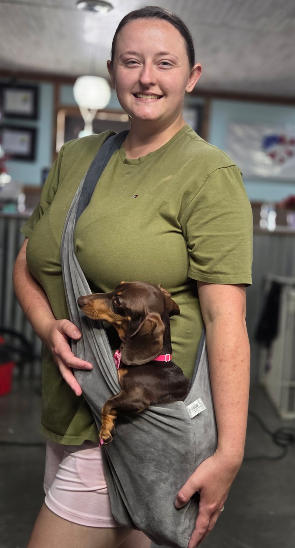 Southern Paws Spa team member with a dog